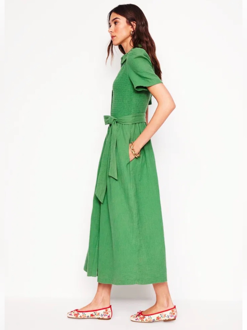 BODEN 100% Cotton Amber Double Cloth Midi Dress Cottagecore Prairie Casual US 8 - Picture 2 of 11